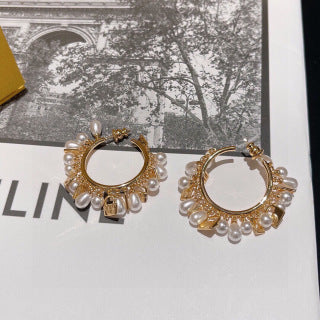 FENDI Pearl Fringe Hoop Stud Earrings