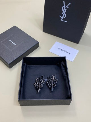 YSL Noir Cristal Spike Clip Earrings