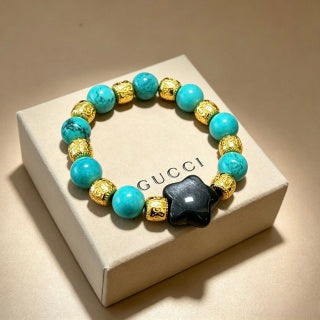 Gucci Turquoise Bead Double G Charm Bracelet