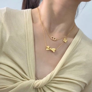Dior Jardin Bow Pearl Layered Necklace
